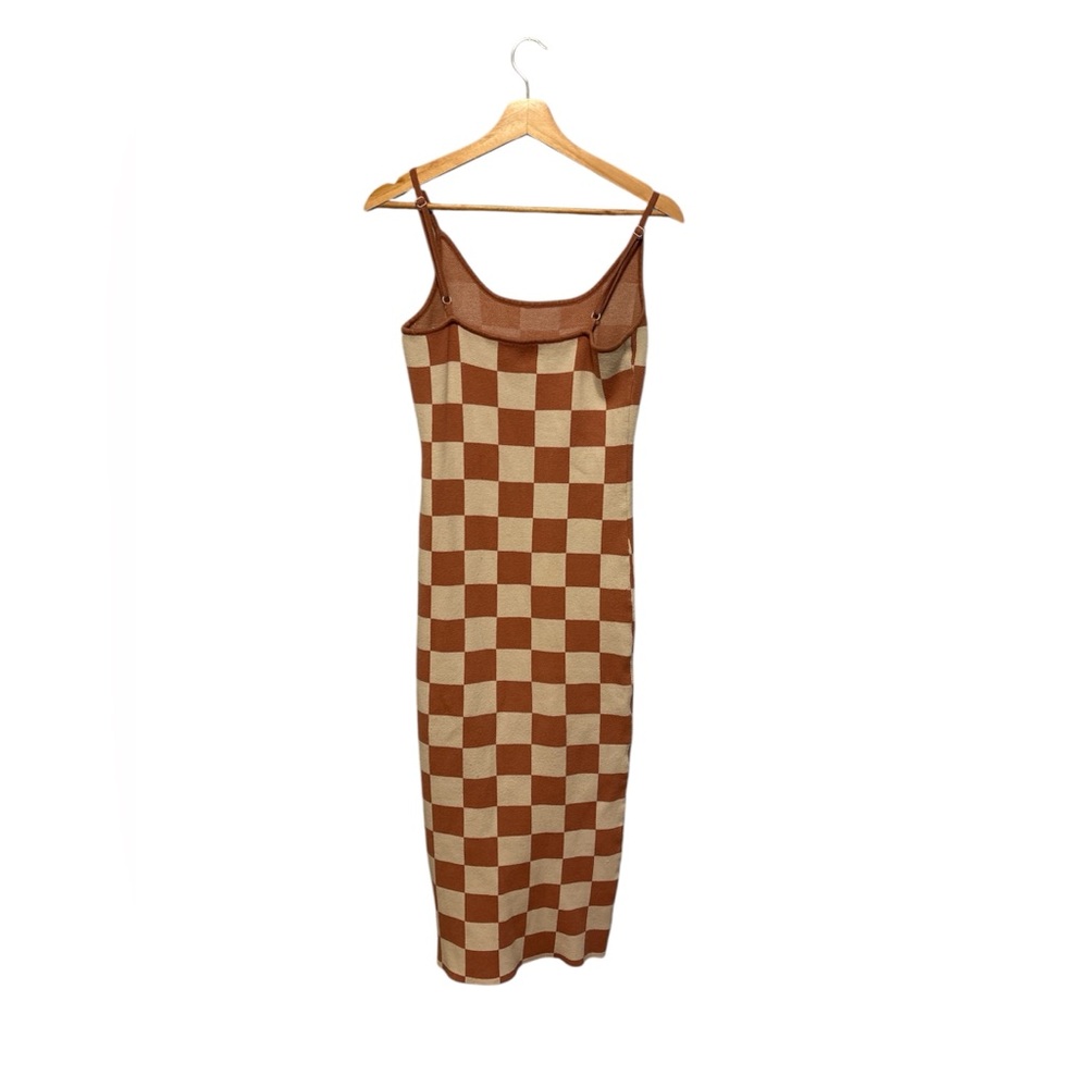 Checkered Brown and Cream Midi Dress Size: Medium - Picture 2 of 4